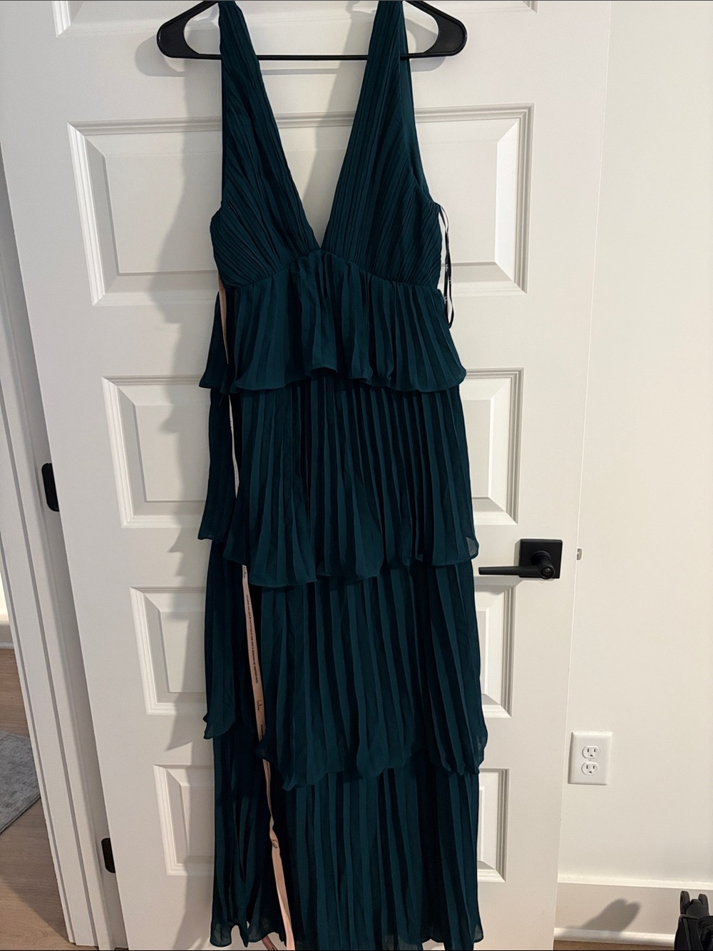Lulu's Deep Teal Tiered Plissé Maxi Dress